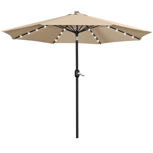 Yaheetech 11FT Solar Umbrella Lighted Patio Umbrella w/Tilt & Crank Lift System, Outdoor Market Sunshade with 32 LED Lights for Pool, Porch, Garden, Deck, Backyard, Tan - color: Tan, size: 11FT