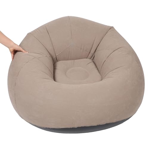 GLEAVI Inflatable Bean Bag Chair for Adults Portable Outdoor Sofa Air Lounger with Flocking Surface Coffee Color Suitable for Camping and Patio Seating