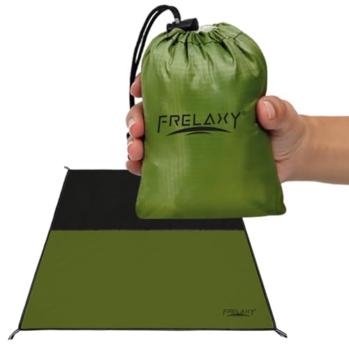 Frelaxy Pocket Picnic Blanket, Waterproof Sandproof Beach Mat, Compact Camping Tarp for Festivals, Hiking, Travel, Outdoor Recreation (Army Green, 57'' x 71'') - color: Army Green, size: 57'' X 71''