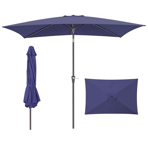 Rectangular Patio Umbrella, 6.5 x 10 ft Rectangle Table Umbrellas w/Heavy Duty Ribs, Effortless Crank and Push Button Tilt, Wind Resistant Sun Umbrella for Outdoor Patio, Navy Blue - color: Navy Blue