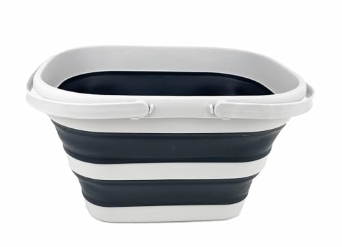 SAMMART 17L (4.5 Gallon) Collapsible Basket with Handle - Portable Outdoor Picnic Basket/Crater - Foldable Shopping Bag - Space Saving Storage Container (Grey/Slate Grey)
