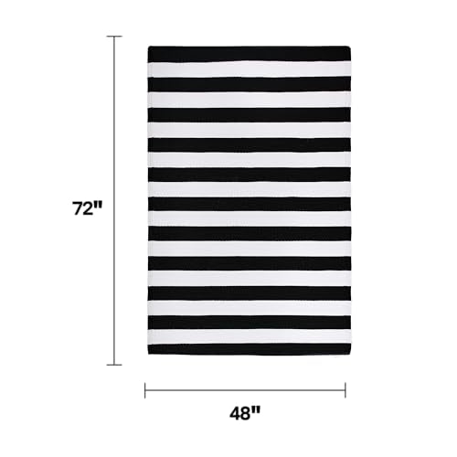 FH Home Outdoor Rug - Waterproof, Fade Resistant, Reversible - Premium Recycled Plastic - Striped - Patio, Deck, Porch, Balcony, Laundry Room - Brittany Stripe - Black & White Crease Free - 4 x 6 ft - color: Brittany - Black & White, size: 4' x 6' (Rectan