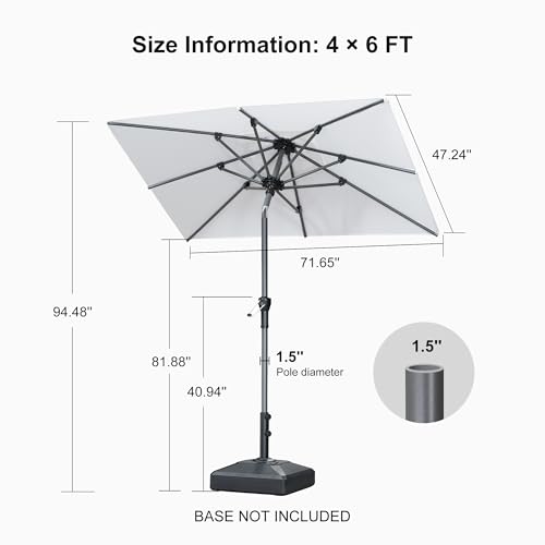 PURPLE LEAF 6' x 4' Rectangular Patio Umbrella Outdoor Table Umbrella Aluminum Frame Market Umbrella Sun Umbrella with 8 Sturdy Ribs Tilt for Garden Deck Lawn Pool White - color: White, size: 4' x 6'