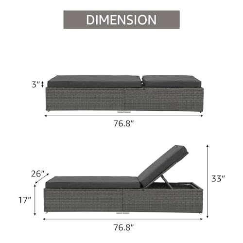 Patiorama Outdoor Patio Chaise Lounge Chair, Elegant Reclining Adjustable Pool Rattan Chaise Lounge Chair with Cushion, Grey PE Wicker, Steel Frame, for Deck, Poolside, Backyard (Dark Grey) - color: Dark Grey