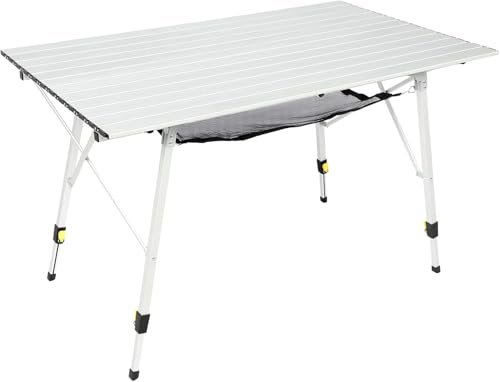Portal Camping Table Portable Foldable with Adjustable Legs, Aluminum Folding Table Roll Up Table with Carrying Bag for Outdoor, Beach, Picnic, Backyards, BBQ and Party, Silver, Big - color: Silver, size: Extra Large-47.2"L x 27.6"W