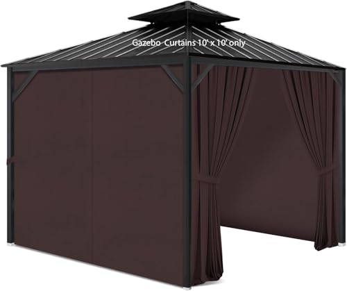 Gazebo Privacy Curtains 10' x 10' with Zipper 4-Panels Side Wall Universal Replacement for Patio, Outdoor Canopy, Garden and Backyard Coffee Brown(Curtain Only) - color: Coffee, size: 10' x 10'