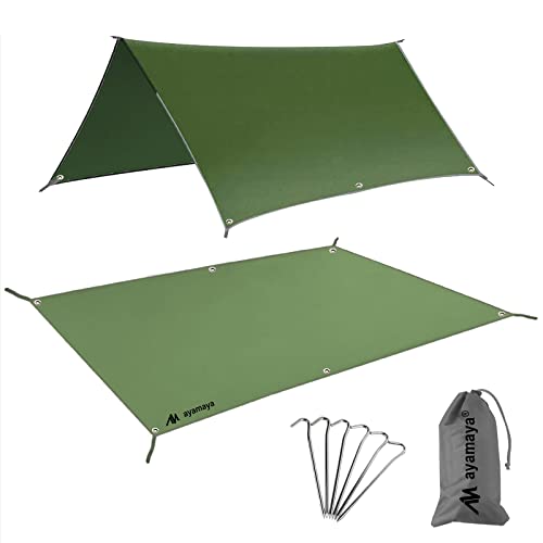 AYAMAYA Tent Footprint, PU 3000 Waterproof Tent Ground Cloth Large Size for 2-8 Person Family Camping Tents Ground Sheet Mat with 6 Tent Stakes for Camping Hiking Picnic - 13x9FT /8x7FT /6x7FT /5x7FT - size: 13FT x 9FT