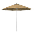 California Umbrella 9' Round Aluminum/Fiberglass Umbrella, Push Open, Silver Pole, Olefin Straw Fabric - color: Straw