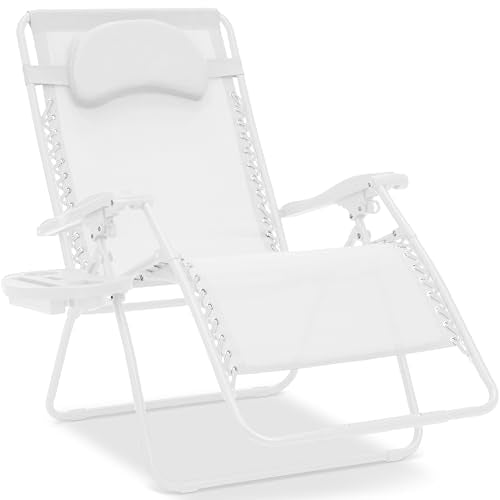 Best Choice Products Oversized Zero Gravity Chair, Folding Outdoor Patio Lounge Recliner w/Cup Holder Accessory Tray, Pillow - Snow - color: Snow