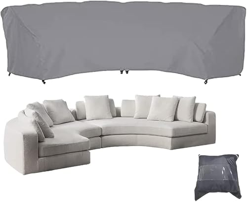Curved Sofa Cover Outdoor Couch Sectional Protector Waterproof Half Moon Sofa Set Cover with Windproof Elastic Cord for Garden Lawn Indoor Grey (120x38.9x35.8in/305x99x91cm) - size: 120x38.9x35.8in/305x99x91cm