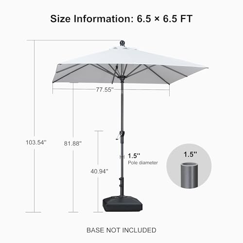 PURPLE LEAF 6.5' x 6.5' Square Patio Umbrella Outdoor Table Umbrella Aluminum Frame Market Umbrella Sun Umbrella with 8 Sturdy Ribs Tilt for Garden Deck Lawn Pool Light White - color: White, size: 6.5' x 6.5'