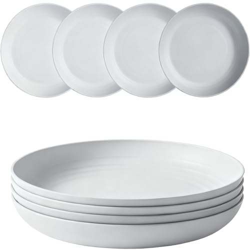 4 Pcs Wheat Straw Dinner Plates, 7.8 Inch Unbreakable Reusable Plastic Plates, Microwave & Dishwasher Safe, Lightweight Salad Dishes for Kitchen Camping, BPA Free (Gray) - color: Gray