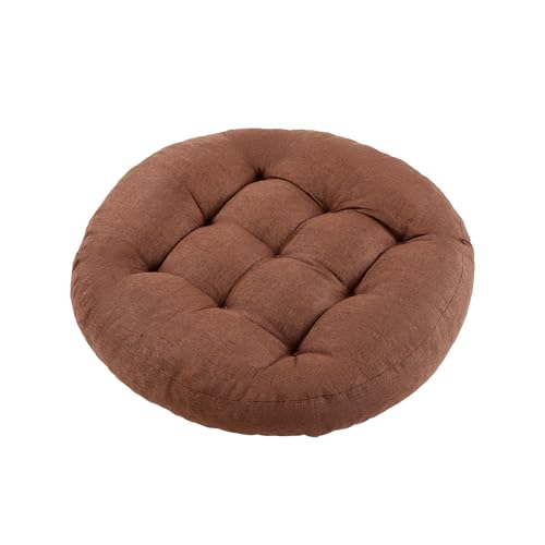 Meditation Floor Pillow, Round Floor Cushions for Adults, Button Tufted Seat Cushions for Yoga Tatami Living Room, Brown, 22 x 22 x 4 in