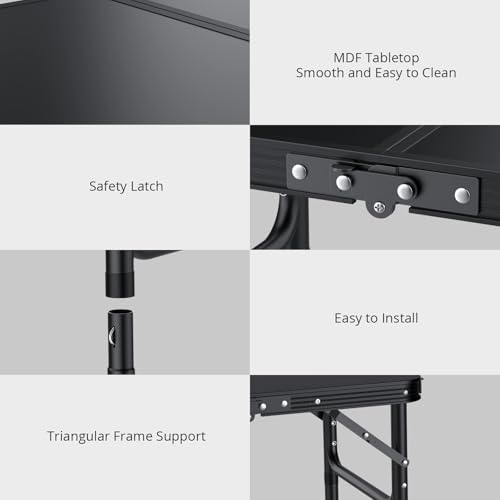 EYPINS Folding Camping Table Portable - Pure Black Aluminum 22.8x15.7'',3 Height Adjustable Small Outdoor Folding Table,Waterproof Lightweight Table with Carry Handle for Picnic,Cooking,BBQ,Beach - color: Pure Black, size: 22.8x15.7x 27.5 Inch