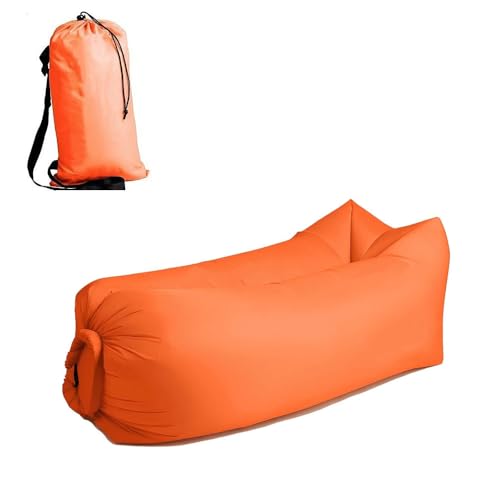 Inflatable Lounger Air Sofa, 210T Polyester, Portable Waterproof Couch with Carry Bag, Supports 450 LBS, for Camping, Beach, Travel (Orange) - color: Orange