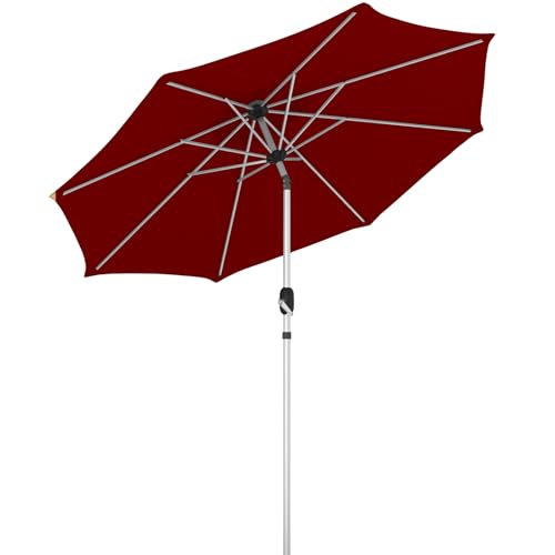9FT Aluminum Outdoor Patio Umbrella, Fade-Resistant Market Umbrella with Push Button Tilt Function, 8 Sturdy All-Aluminum Ribs for Gardens, Patios, Backyards & Pools - color: Burgundy, size: 9FT-1Tier (Aluminum Umbrella)
