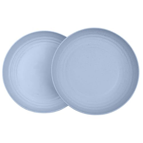2 Pcs Wheat Straw Plates, 9Inch Unbreakable Dinner Plates, Reusable Plate for Camping,Picninc,Family, Blue - color: Blue