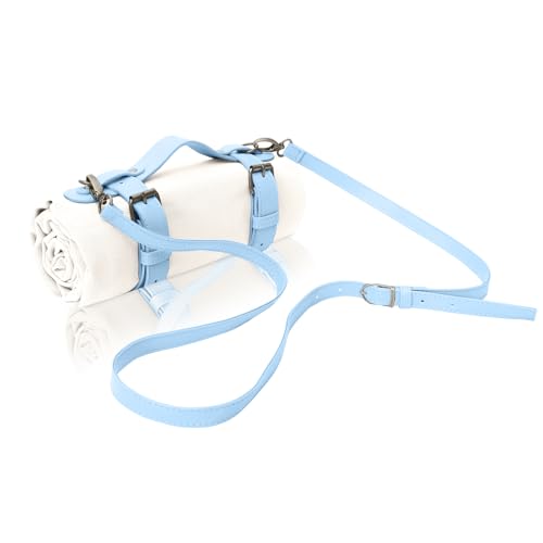 Kids Picnic Blanket, Kids Beach Mat – Medium 4’9” × 3’3” Compact Canvas, Easy to Fold & Carry - color: Creamy White + Baby Blue Shoulder Strap, size: 4'9" x 3'3"