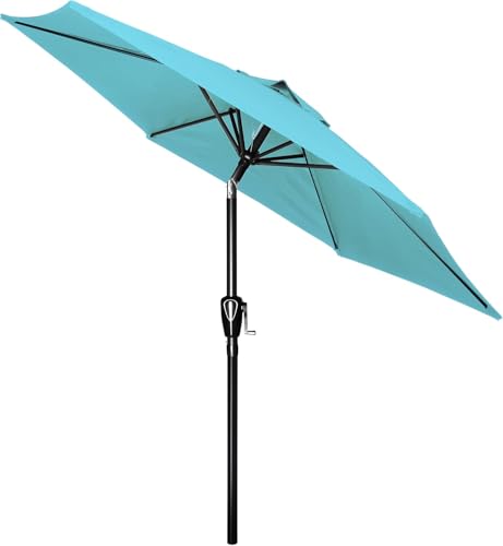 Simple Deluxe 7.5ft Patio Umbrella Outdoor Table Market Yard Umbrella with Push Button Tilt/Crank, 6 Sturdy Ribs for Garden, Deck, Backyard, Pool, Turquoise - color: Turquoise-New, size: 7.5ft