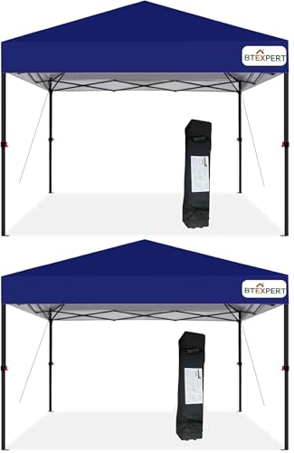 BTEXPERT Set of 2, 10' x10' Instant Pop Up Canopy Tent Easy Setup 1-Touch Button Push Portable Commercial Freestanding Sun Shelter Outdoor Gazebo w/Bag for Party Patio Beach Picnic Camping - color: Blue, size: 10x10FT - Set of 2