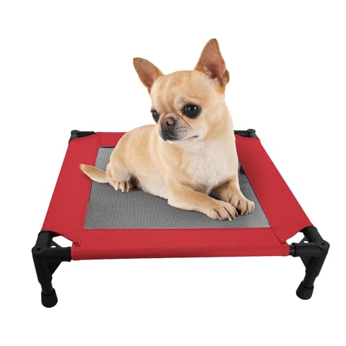 Pozico Elevated Pet Bed with Breathable Mesh for Small Cat and Dog, Raised Cooling Pet Cot for Puppy and Kitty, 18.9x18.9 inch (Red Bed) - color: Red Bed