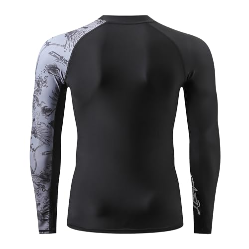 HUGE SPORTS Men's Rash Guard Long Sleeves UPF 50+ UV Sun Protection Quick Drying Splice Compression Swim Shirts - color: Piracy, size: Medium