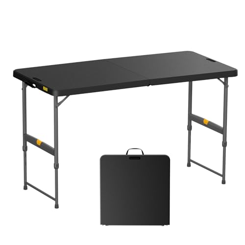 FanttikOutdoor Folding Table 4 Foot, Effortless Quick Adjustable Height Foldable Small Card Table, Fixing Lock, Stable for Party Dining Events Picnic Indoor Outdoor Camping, 1 Pack, Zeta X4 Pro Black - color: Black