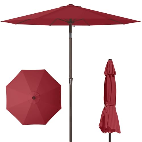 PatioKingdom 11FT Patio Umbrella,Outdoor Umbrella with Push Button Tilt and Crank,Market Table Umbrella with 8 Sturdy Fiberglass Ribs UV Protection - color: Red, size: 11FT