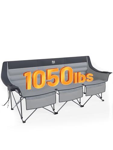 Timber Ridge 3 Person Camping Chair Supports to 1050lbs, Portable Camp Couch Padded Camping Chairs, Outdoor Oversized Folding Loveseat Perfect for Campsites, Patio/Lawn, Soccer Games, Grey - color: 3 Person Grey