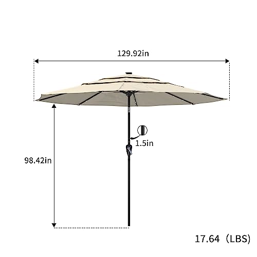Boyel Living 11ft Patio Umbrella with Solar LED lights Outdoor Umbrella with Tilt Outdoor Large Table Market Umbrella for Poolside Deck Garden Backyard - color: Beige