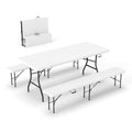 Real Relax 6' Picnic Table with 2 Benches, 3 Piece White Portable HDPE Folding Camping Table and Benches for Courtyard, Garden, Outdoor Leisure, Party - color: White