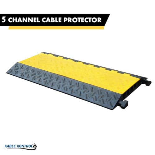 Kable Kontrol Atlas Heavy Duty Cable Protector Ramp - 5 Channel Bulk Wholesale Pallet - 30 Pcs - 36" Long Black & Yellow - 36,000 Lbs Capacity - Rubber Speed Bump Wire Protector Cord Cover - CP9988 - size: 5 Channel - 30 Units
