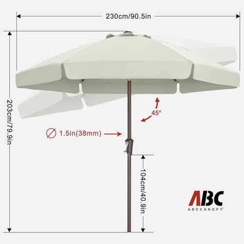 ABCCANOPY 7.5ft Scalloped Patio Umbrella, Outdoor Table Umbrella with Tilt and Crank, Fiberglass Ribs Deck Umbrella for Patio, Pool, Garden, Picnic (Light Beige) - color: Light Beige, size: 7.5FT