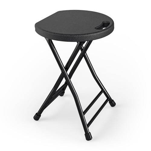 Folding Stool, 18 Inch Foldable Stool with Handle & Steel Frame, Folding Bar Stools, 500lbs Sturdy Foldable Lightweight Metal Chair for Camping, Indoor and Outdoor, Black - color: Black, size: Pack of 1