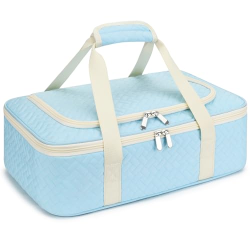 Insulated Casserole Carrier - Portable Casserole Carrier for Hot or Cold Food, Lasagna Holder for Parties,Picnic,Cookouts,Traveling - Fits 9" x 13" Baking Dish (Blue) - color: Blue