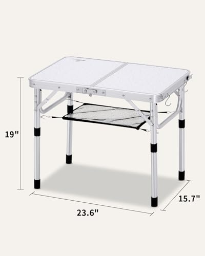 Sportneer Camping Table: Adjustable Height Small Folding Table 23.6" L x 15.7" W 2 Height with Mesh Layer - Compact & Portable Camping Essentials for Outdoor Camp Garden Picnic BBQ Dining Cooking - color: White, size: 23.6"L x 15.7"W (2 Height)