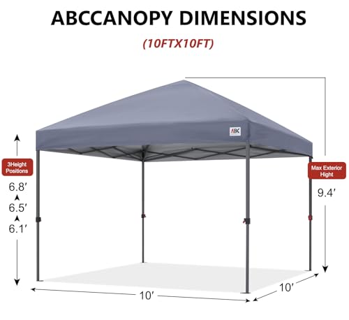 ABCCANOPY 10x10 Pop Up Canopy Tent, Easy Setup Instant Shelter with Wheeled Bag, Heavy Duty Outdoor Canopy for Beach, Market, Backyard, UV Protection, Outdoor Weather Protection (Light Gray, 10x10) - color: Light Gray, size: 10x10