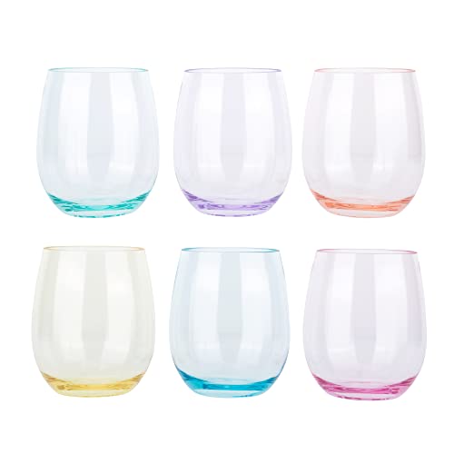 KOXIN-KARLU Classic 18-ounce Acrylic Stemless Wine Glasses, Unbreakable Mixed Drinkware Plastic Tumbler, set of 6 Mutlicolor - color: Multicolor