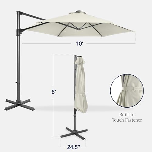Best Choice Products 10ft Offset Cantilever Hanging Market Patio Umbrella, Smooth 360° Rotation, 8 Sturdy Ribs, Easy Adjustment - Ivory - color: Ivory, size: Offset w/ 360° Rotation