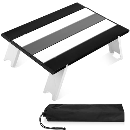 CroBlissful Beach Table Folding Camping Portable Table Striped White Aluminum Side with Carry Bag for Camping Picnics and Outdoor Activities (16x11x5 in,Gray) - color: Grey, size: 16x11x5 in