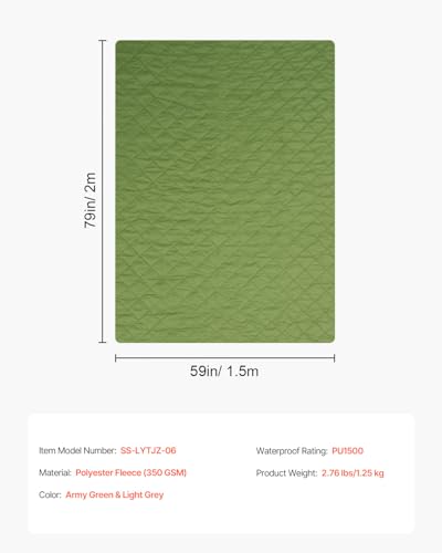 VEVOR Camping Blanket, Large Warm Stadium Blanket, Waterproof & Windproof, 330GSM Polyester Fleece, Flame Retardant, Great for Outdoors, Picnics, Hiking, Sports Events, Travel, 82" x 55", Bicolor - color: Bicolor