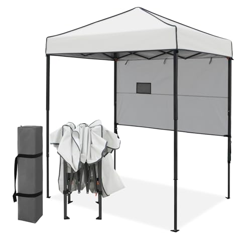 EAGLE PEAK 6x4 Instant Pop Up Canopy Tent with 1 Half Wall Panel, Straight Leg Sun Shelter, Portable Canopy with Carry Bag for Camping, Beach & Sports, White - color: White, size: Half Wall