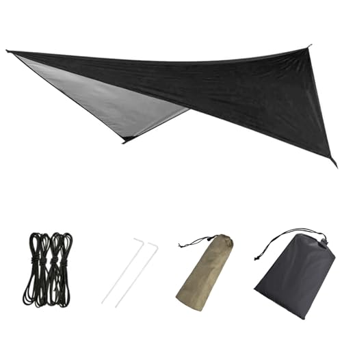 Azarxis Hammock Camping Tarp Rain Fly, Waterproof Tent Shelter Awning Sunshade Cloth Picnic Mat for Outdoor Hiking Beach Backpacking - Included Guy Lines & Stakes - color: #01 Black, size: 7.55 X 4.59 Ft