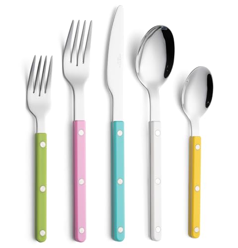 ANNOVA Silverware Set, Retro/Rivet Colorful Stainless Steel Tableware Kitchen Flatware Set Utensils, Includes Dinner Knives, Forks, Spoons, Salad Forks & Dessert Spoons (Pastel Mix, 10 Pieces) - color: Pastel Mix