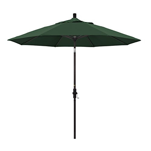 California Umbrella 9' Round Aluminum Market Umbrella, Crank Lift, Collar Tilt, Bronze Pole, Hunter Green Olefin - color: Hunter Green