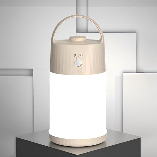 Motion Sensor LED Night Light - Cordless Battery Powered Table Lamp, Portable Lamps Lantern for Outdoor Camping Tents, 4 Brightness Level, Press Dimmable Safe Night Lights,1 Pack (Apricot) - color: Apricot
