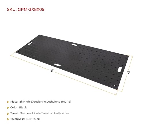 4 Pcs Ground Protection Mats - Black, 3' x 8', Heavy Equipment Mats w/ 6 Pcs Single Connectors - color: Black, size: 4 - Pack