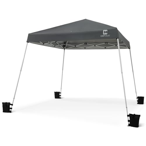 Fencer Wire 8x8ft Top Slant-Leg Pop Up Canopy Tent, Heavy-Duty Commercial Grade with 10x10 Base, Patented One-Push Central Locking, Portable & Instant Folding Shelter with Carry Bag, Dark Grey - color: Dark Grey, style: 8x8