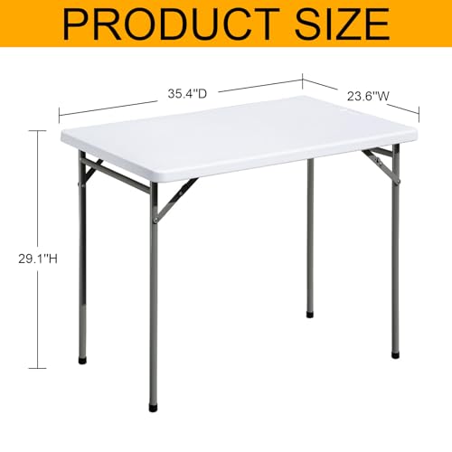 Folding Table 3ft Rectangular All-Occasion Plastic Folding Event Table for Indoor and Outdoor, Portable Desk, Camping, Durable and Stable, HDPE and Steel, Wide Application, White - color: White, size: 3ft