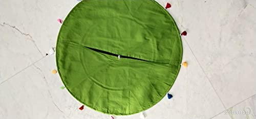 Indian Handmade Patchwork Codework Lime Green Pouf Cover Ottoman Round Floor Pillow Cushion Seating Throw Decorative Pom Cases Bohemian 32 Inches, BFPC0200, 33 Inches, Lime-green